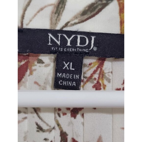 NYDJ Women's XL Pleated Peasant Blouse Smock Cuffs Floral - Picture 4 of 8